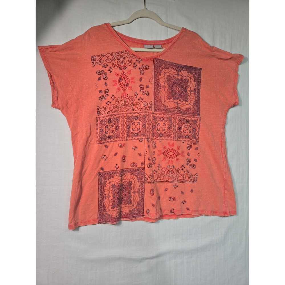 Chico's Zenergy Women's Dolman  Sleeve Paisley Coral Top Women's 3 (16/18) Bead